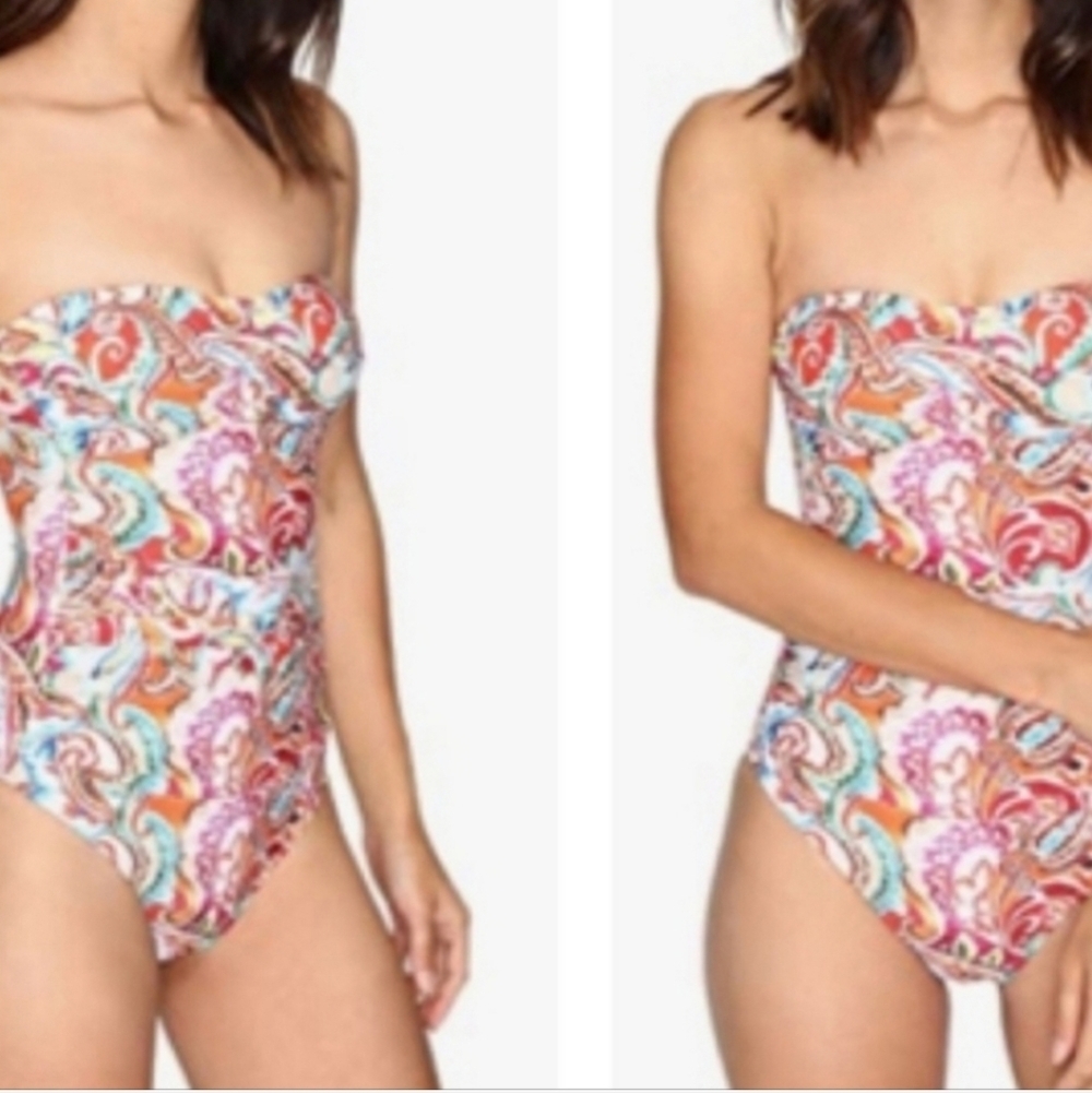 LAUREN RALPH LAUREN Sunrise Paisley Ruched Halter One-Piece Swimsyit Size 10